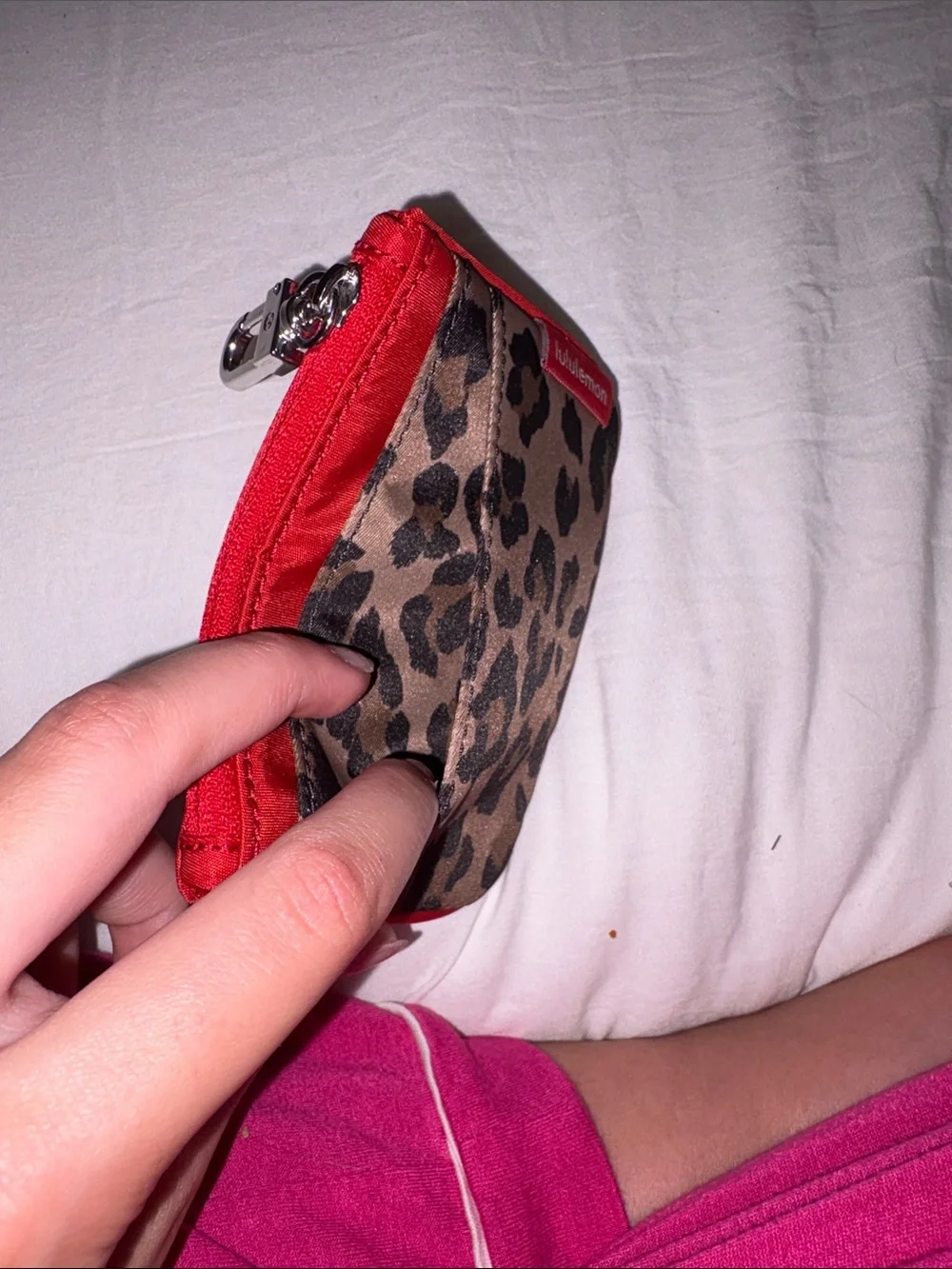 lululemon athletica Leopard Print Key Pouch with Red Trim